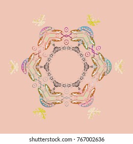 Cute snowflake on beige, gray and orange colors. Symbol of winter, Merry Christmas holiday, Happy New Year celebration Vector illustration. Abstract wallpaper, wrapping decoration. Snowflake simple.