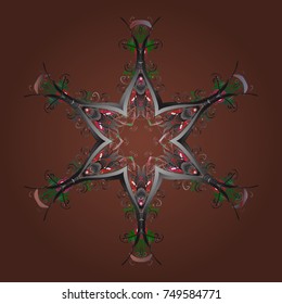 Cute snowflake on brown, gray and green colors. Abstract wallpaper, wrapping decoration. Snowflake simple. Symbol of winter, Merry Christmas holiday, Happy New Year celebration Vector illustration.