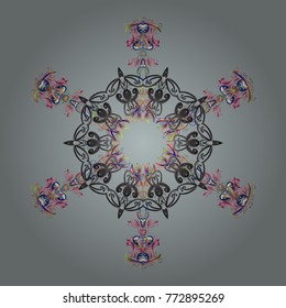 Cute snowflake on gray, pink and blue colors. Abstract wallpaper, wrapping decoration. Snowflake simple. Symbol of winter, Merry Christmas holiday, Happy New Year celebration Vector illustration.