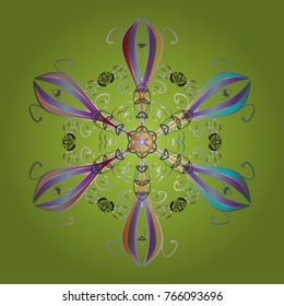 Cute snowflake on green, blue and gray colors. Symbol of winter, Merry Christmas holiday, Happy New Year celebration Vector illustration. Abstract wallpaper, wrapping decoration. Snowflake simple.