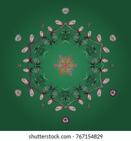 Cute snowflake on green, gray and pink colors. Abstract wallpaper, wrapping decoration. Snowflake simple. Symbol of winter, Merry Christmas holiday, Happy New Year celebration Vector illustration.