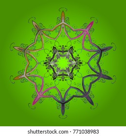 Cute snowflake on green, gray and blue colors. Snowflake simple. Symbol of winter, Merry Christmas holiday, Happy New Year celebration Vector illustration. Abstract wallpaper, wrapping decoration.