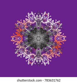 Cute snowflake on purple, gray and neutral colors. Symbol of winter, Merry Christmas holiday, Happy New Year celebration Vector illustration. Abstract wallpaper, wrapping decoration. Snowflake simple.