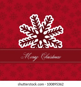 cute snowflake over red snowflakes, merry christmas. vector illustration
