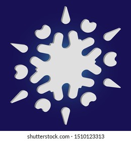 Cute snowflake with shadow on blue background. Vector illustration - graphics. Cool concept with expressive forms and colors. White nice 3d snow flake, carved silhouette. New year ornament.