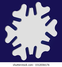 Cute snowflake with shadow on blue background. Creative concept with expressive forms and colors. Vector illustration - pattern. White nice 3d snow flake, carved silhouette. New year ornament.