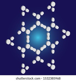 Cute snowflake with shadow on blue background. Vector illustration - overlay. Effective concept with expressive forms and colors. White nice 3d snow flake, carved silhouette. New year ornament.