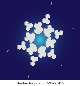 Cute snowflake with shadow on blue background. 