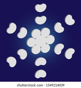 Cute snowflake with shadow on blue background. Effective concept with expressive forms and colors. Vector illustration - decoration. White nice 3d snow flake, carved silhouette. New year ornament.