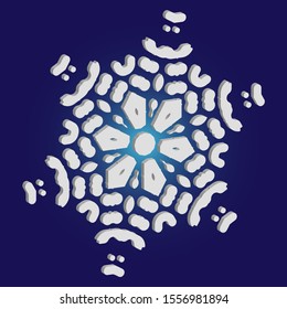 Cute snowflake with shadow on blue background. Vector illustration - pattern. Original concept with expressive forms and colors. White nice 3d snow flake, carved silhouette. New year ornament.
