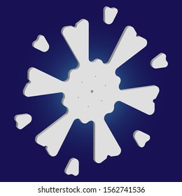 Cute snowflake with shadow on blue background. Vector illustration - icon. Geometric concept with expressive forms and colors. White nice 3d snow flake, carved silhouette. New year ornament.