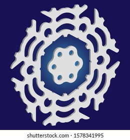 Cute snowflake with shadow on blue background. Minimal concept with expressive forms and colors. Vector illustration - decoration. White nice 3d snow flake, carved silhouette. New year ornament.