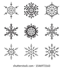 Cute Schneeflocken-Kollektion einzeln auf weißem Hintergrund. Nettes Element für Weihnachtsbanner, Karten. Neujahrsschmuck. Vektorgrafik 
