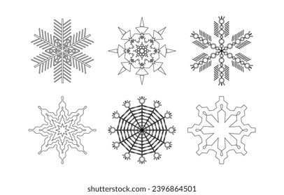 Colección de copos de nieve pequeños aislados en el fondo. Iconos planos de nieve, silueta. Elemento para la pancarta de Navidad, tarjetas.