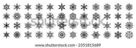 Cute snowflakes collection isolated on white background. Flat snow icons, silhouette. Nice element for Christmas banner, cards. New year ornament