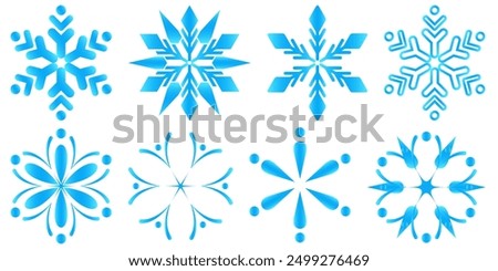Cute snowflakes collection isolated on black white background. Flat snow icons, silhouette. Nice element for Christmas banner, cards. New year ornament. Gold snowflakes, blue snowflakes.