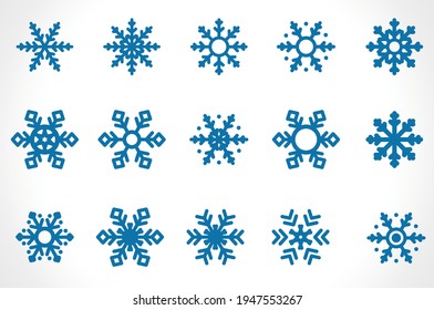 Colección de copos de nieve. Iconos planos de nieve, silueta. Buen elemento para la pancarta de Navidad, postales. Decoración navideña.
