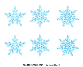 Cute Snowflakes Collection, Snowflake Winter Set Symbol Silhouette Weihnachtsdesign, Flachzeilenschneesymbole, Neujahrsschmuck, Weihnachtsschneefleckenkristall, Wetterillustrationen Eiskollektion