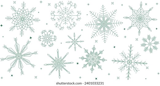 Cute snowflakes collection vector icons. Snowflakes template set. Silhouette. Nice element for Christmas banner, cards. New year ornament