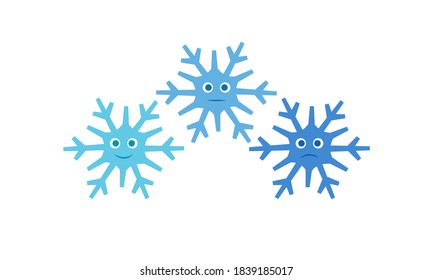 Cute snowflakes with faces isolated on white background. Vector illustration. Flat style