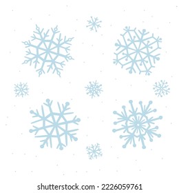 Dibujo a mano con copas de nieve. Conjunto de aislamientos vectoriales sobre fondo blanco para el año nuevo festivo, navidad diseño de invierno.