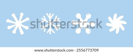 Cute snowflakes icon set on blue background vector. Flat design.