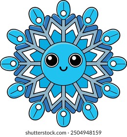 Cute  Snowflakes Merry Christmas Vector Cartoon Illustration