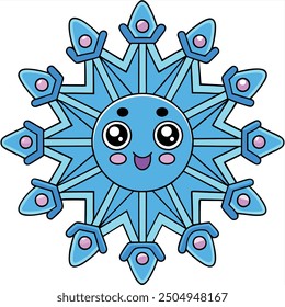 Cute  Snowflakes Merry Christmas Vector Cartoon Illustration