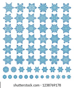 Cute snowflakes various types collection isolated on white background. Flat line snow icons, snow flakes silhouette. Nice element for christmas banner, cards. New year ornament