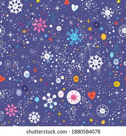 cute snowflakes winter night sky seamless pattern