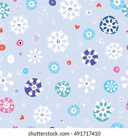 cute snowflakes winter sky seamless pattern