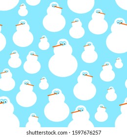 Cute Snowman baby pattern seamless. Cartoon Snowman child background. Christmas and New Year texture. Xmas Baby fabric ornament