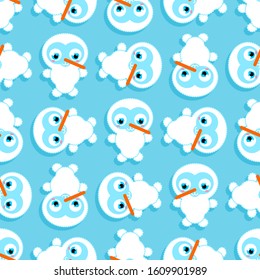 Cute Snowman baby pattern seamless. Cartoon Snowman child background. Christmas and New Year texture. Xmas Baby fabric ornament