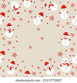 Lindo fondo de muñeco de nieve con espacio de copia.
Fondo de Vector de muñeco de nieve feliz y sonriente dibujado a mano.
