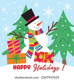 Cute Snowman in Bright Illustrator vector
