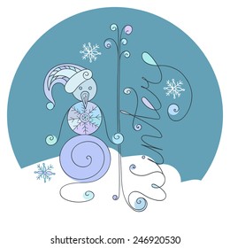 Cute snowman with broomstick