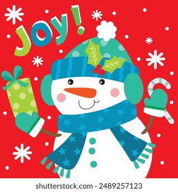 Cute Snowman Candy cane For Christmas Card or Bag design