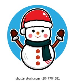 Cute snowman cartoon character illustration christmas vector concept