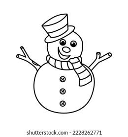 Cute snowman cartoon characters vector illustration. For kids coloring book.