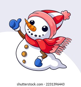 Cute snowman cartoon showing thumbs up
