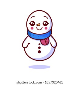 Cute snowman cartoon Vector icon Illustration. Snowman Isolated on white background. Flat Style.