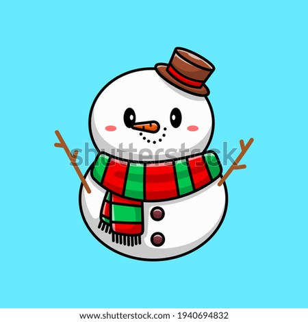 Cute Snowman Cartoon Vector Icon Illustration. Winter Mascot Icon Concept Isolated Premium Vector. Flat Cartoon Style