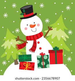 Cute Snowman cartoon vector illustration