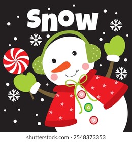 Cute Snowman Character For Christmas Card or Bag design