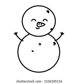 cute snowman character happy christmas vector illustration thick line