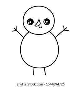 cute snowman character happy christmas vector illustration thick line