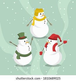 Cute Snowman Characters with Flat Design