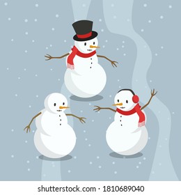 Cute Snowman Characters with Flat Design