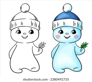 cute snowman children's vector new year character white snow