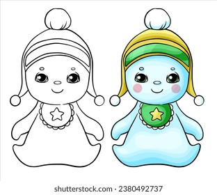 cute snowman children's vector new year character white snow